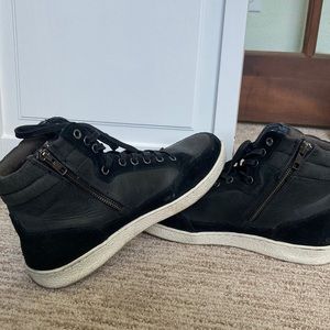 Black leather and suede high top sneakers
